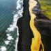 Maravilloso lugar de Islandia tiene playa negra, rio amarillo, laguna azul y campo verde 